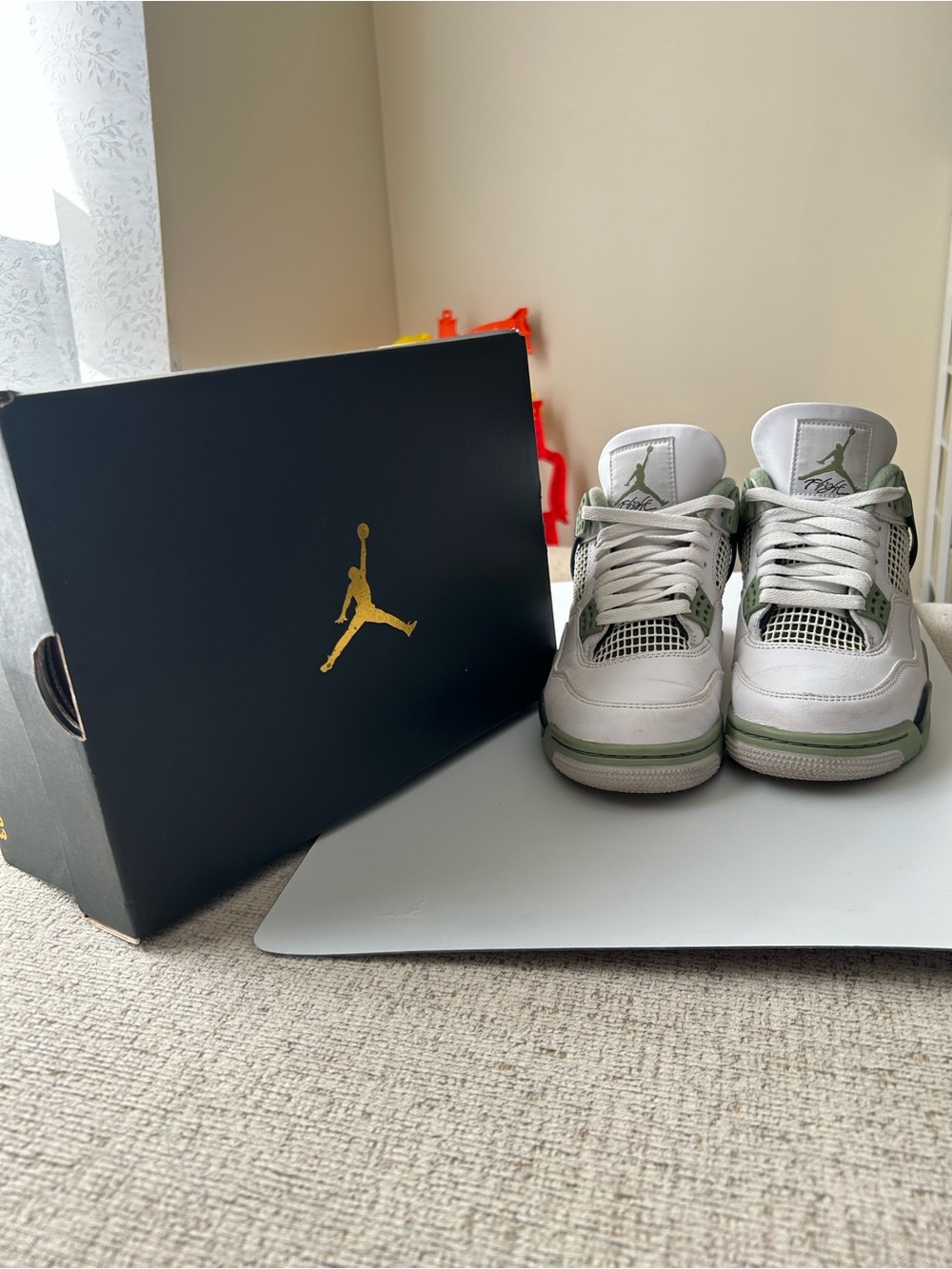 Jordan White and Light Green Retro Sneakers
